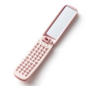 [중국 직배송] FaSoLa 거울이 달린 접이식 빗, 핑크(1개), 여성용 휴대용 미니 빗, 에어 쿠션이 달린 여행용 스타일.