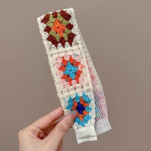 【中國直郵】 HSPM 法式碎花針織不壓髮箍洗臉頭箍碎髮瀏海貼魔鬼氈 彩色方形+米色彩花+米色粉花 3個裝