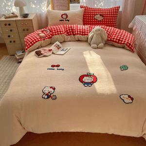 Black Cat Cozy Bedding Set Red-Twin