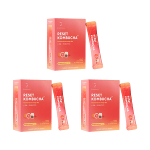 リセットコンブチャ、ヴィーガンプロバイオティクススティック、グレープフルーツブラックティー、30本入り - 無糖＆20kcal【30日間リセットキット】