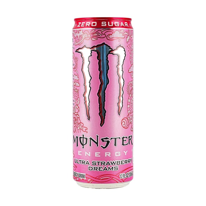 Monster Energy ,Ultra Strawberry Dreams, Zero Sugar Energy Drink, 12 fl oz 【Low Calories】