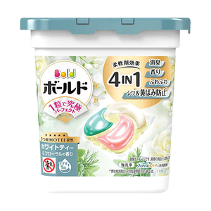 日本P&G宝洁 BOLD 4D凝珠洗衣球 洗衣液凝珠 柔顺去渍除味防皱 #白茶花香 White Tea Floral 11粒装【含柔顺剂四效合一】