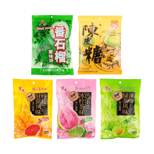 宏源 番石榴味軟糖+陳皮味軟糖+楊枝甘露味軟糖+芭樂冰檸茶味軟糖+青梅綠茶味軟糖 945g【5種口味5件組合裝】【添加維他命C】