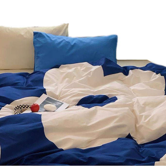 【中国直送】Lulabuy 綿100％ 4点セット インズスタイル 寝具シーツ・掛け布団カバー オリジナル クラインブルー ツインサイズ