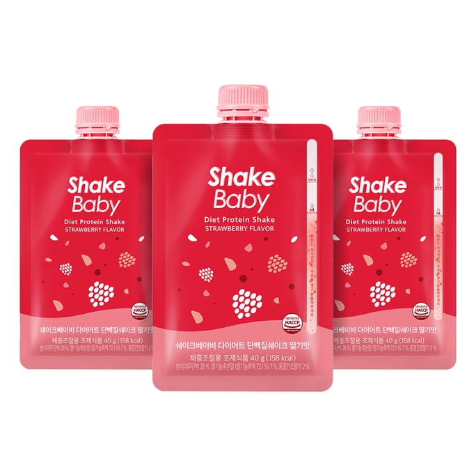 한국 SHAKE BABY 여행용 체중 감량 식사 대체 영양 쉐이크 고단백 저칼로리 딸기맛 40gX3컵