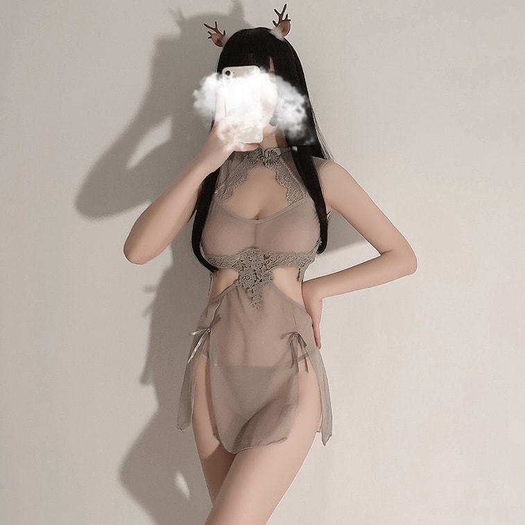 Product Detail - Sexy mesh see-through cheongsam grey one size set - image5