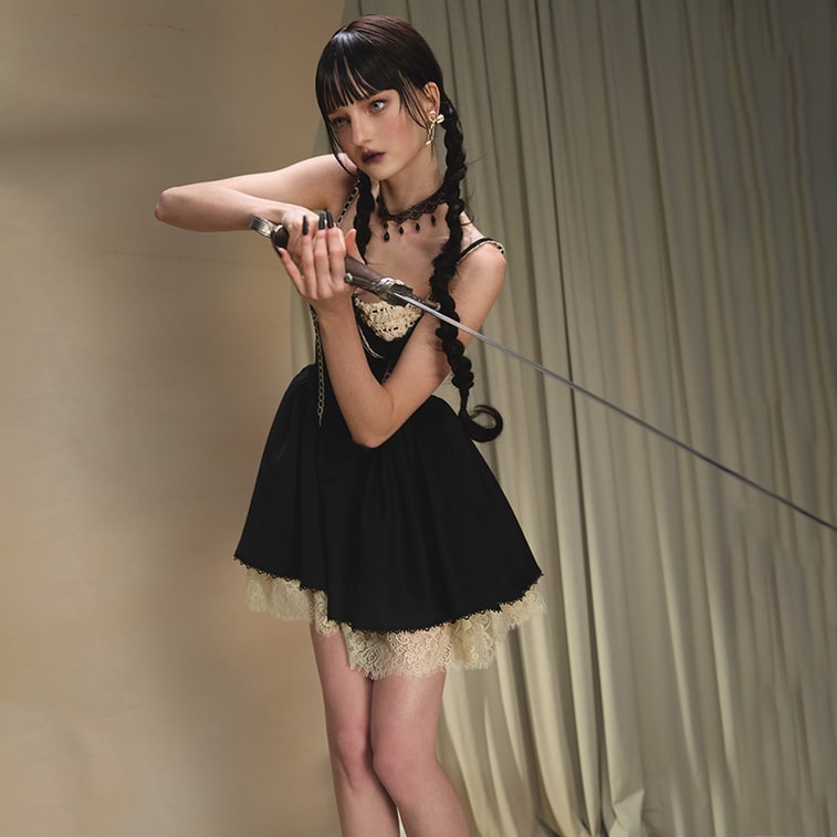 French-Style Little Black Dress, Boned Cami Dress, Birthday Cocktail Dress, Puff Dress Warm Winter Black, Cropped L 3