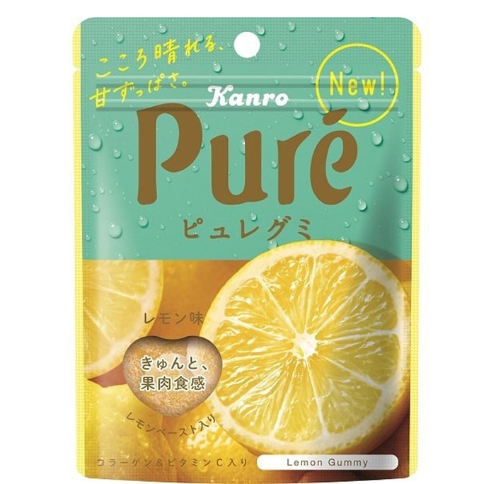 [일본 직배송] KANRO PURE 펄프 주스 츄어블 엘라스틱 구미 레몬맛 56g