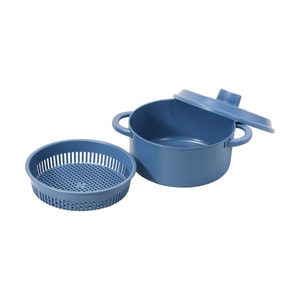 日本PEARL LIFE 微波炉料理器 带沥水篮 微波炉锅 微波炉蒸锅 蓝色