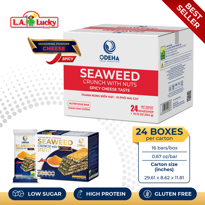 ベトナム L.A. ラッキー ODEHA ナッツ入り海藻クリスプ - スパイシーチーズ味 - 24箱（24箱/1箱あたり16個のクリスプ）