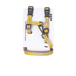 【中国直送】ZEZE イエロー＆パープル チェッカーボード柄 リード 調節可能 [首回り：23～31cm、胸囲：29～44cm] *1個