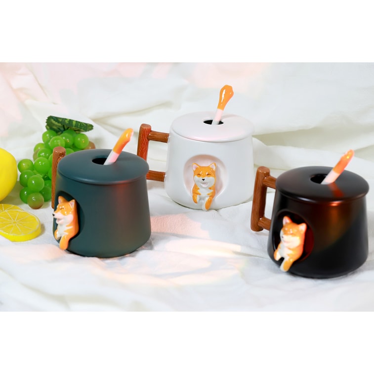 GINKGOHOME Cute Dog Ceramic Mug Wood Handle Design With Spoon And Lid - Green 16oz 11