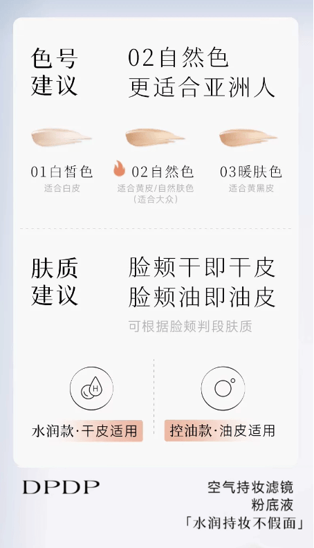 DPDP 【何泓姍同款】粉底液遮瑕持久不脫妝 30g #W02 水潤自然色 【適合乾皮/混乾皮】