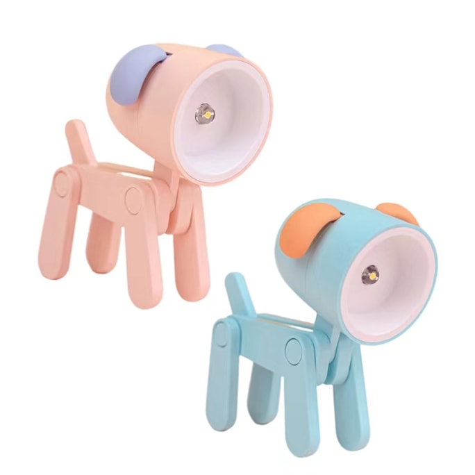 LED Mini Night Lamp Cute Desktop Ornament Phone Stand- Pink+Blue Dogs 2Pc