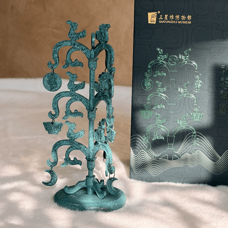 中国直邮】 三星堆博物馆文创青铜神树祈福2026新款摆件青铜色1件157g