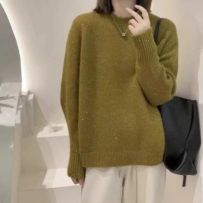 Autumn And Winter New Fashionable Knitted Base Sweater Olive Color