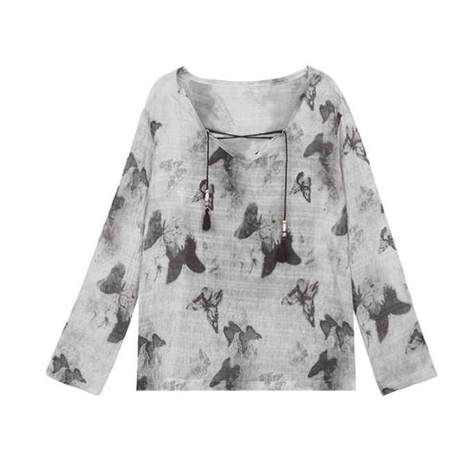 New Butterfly Tie Dye Air Conditioning Cover Shirt Long Sleeved T-Shirt With Apricot Print F