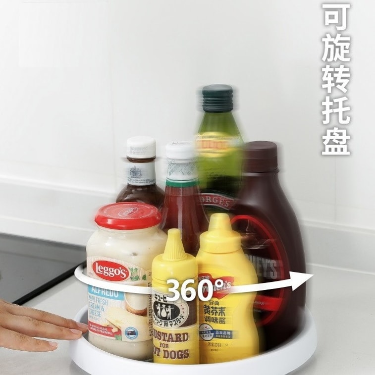 Multi‑functional Rotating Storage Tray, 1 pc, White 360° rotating design for easy access and clear visibility Kitchen condiment organizer, round household storage turntable 3