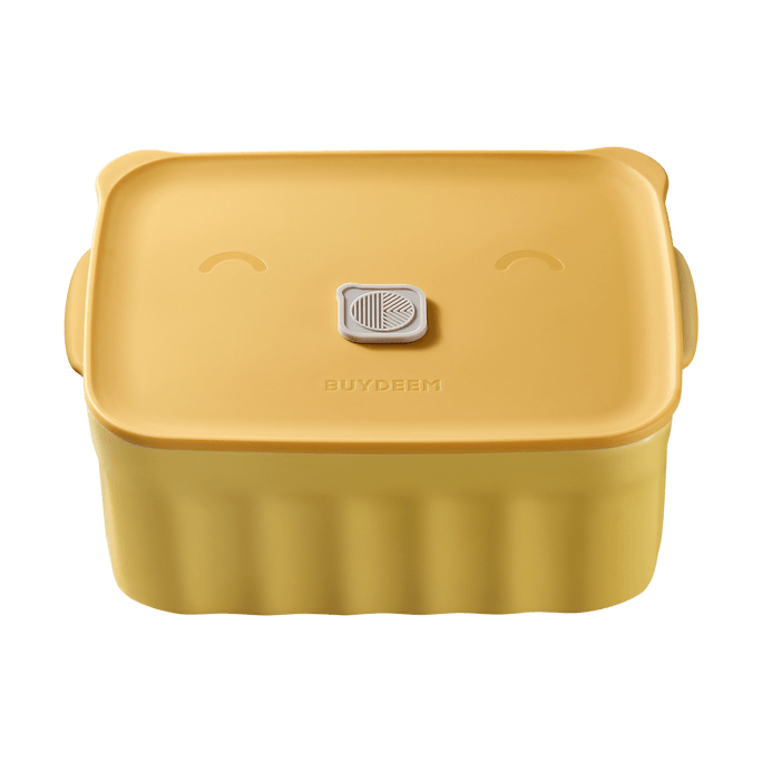 Lunch Box Multifunctional Ceramic Food Box with Lid Yellow
