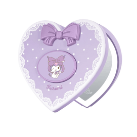 Kuromi Lovely Ribbon LED Heart Shaped Compact Mirror with Kurumi Artwork, Top 3X Magnifying Mirror with Bow Applique