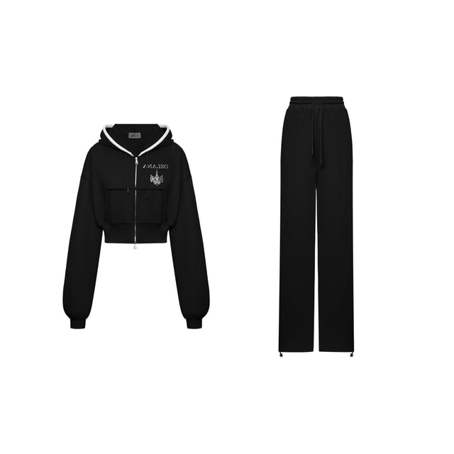 Rhinestone Hoodie Sweat Suit Set Black, L - Yamibuy.com