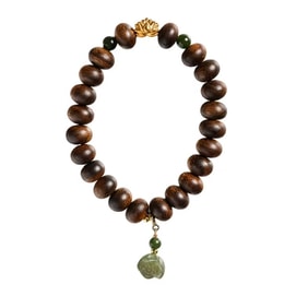  红桥市场 美国现货【莺歌奇楠算盘珠沉香木质手串】搭配玉莲蓬莲花单圈女款1件