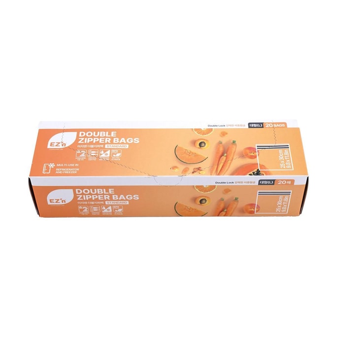 EZ'N Standard Double Zipper Bags, Food-Contact Grade, Double Seal, Fresh-Keeping & Leak-Proof, Size L