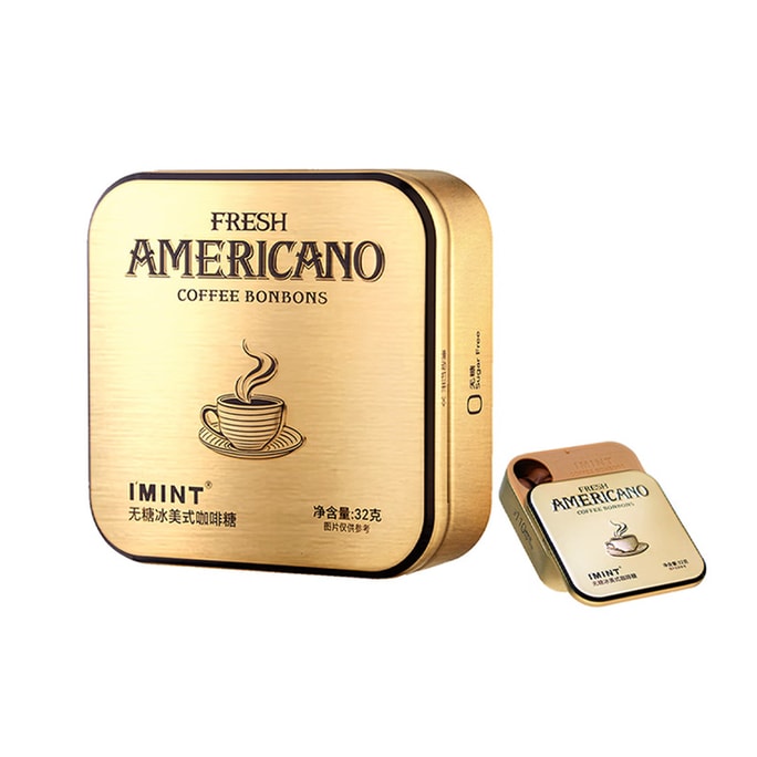 【中国直邮】 IMINT ゼロシュガーアイスアメリカーノコーヒーキャンディ 32g 0シュガー 【雲南アラビカコーヒー豆抽出】低カフェインアイスシルククリアで爽やかな味わい プッシュプルポータブルスモールゴールドアイアンボックス 車通勤学生受験勉強夜更かしオフィス向け 脂っこさを解消し口臭をリフレッシュ 泡立て不要でそのまま食べられるハードキャンディおやつ