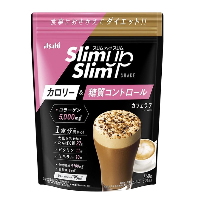 [일본 직배송] 일본 아사히 SLIM UP SLIM 콜라겐 식사대용 파우더, 다이어트 슬리밍 파우더, 파우더 밀크쉐이크, 커피라떼맛 360g