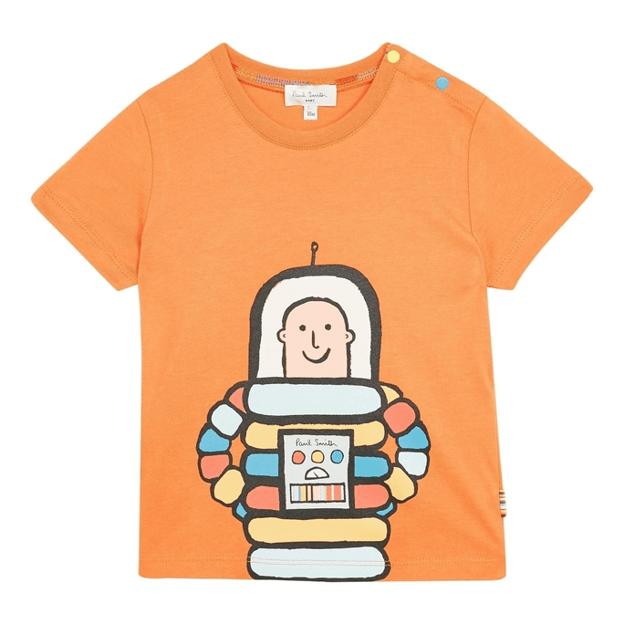 Paul Smith Junior Kids Rodrigue Astronaut Print T-Shirt in Sunset Orange 2Y