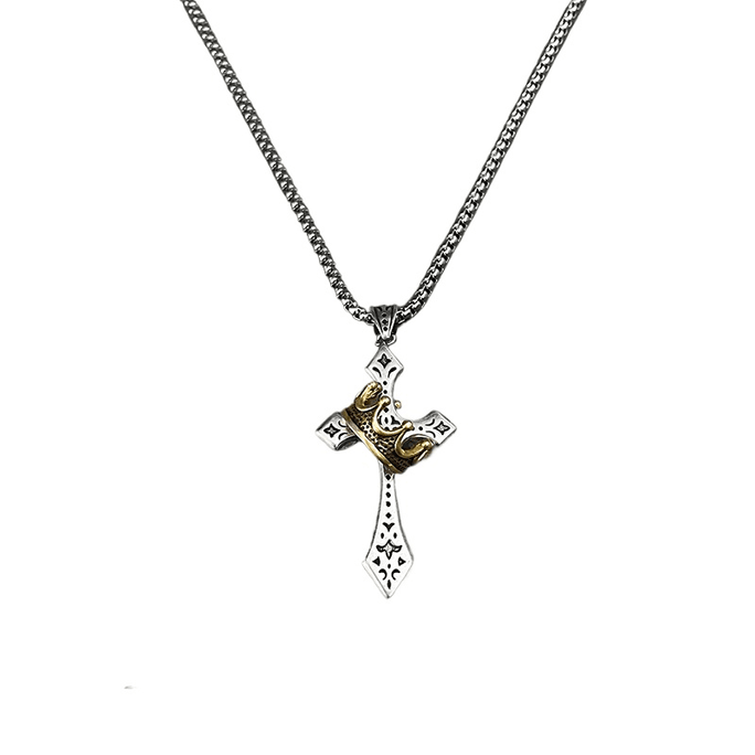 Men's Trendy Hip-Hop Personality Ins Street Pendant Necklace With Small Prince Crown Cross 65cm
