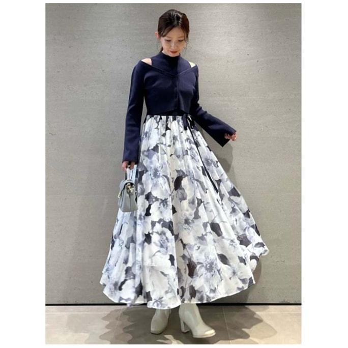 [일본 직배송] 스나이델홈 민소매 니트 패치워크 원피스, 네이비 블루, 사이즈 M (1개)