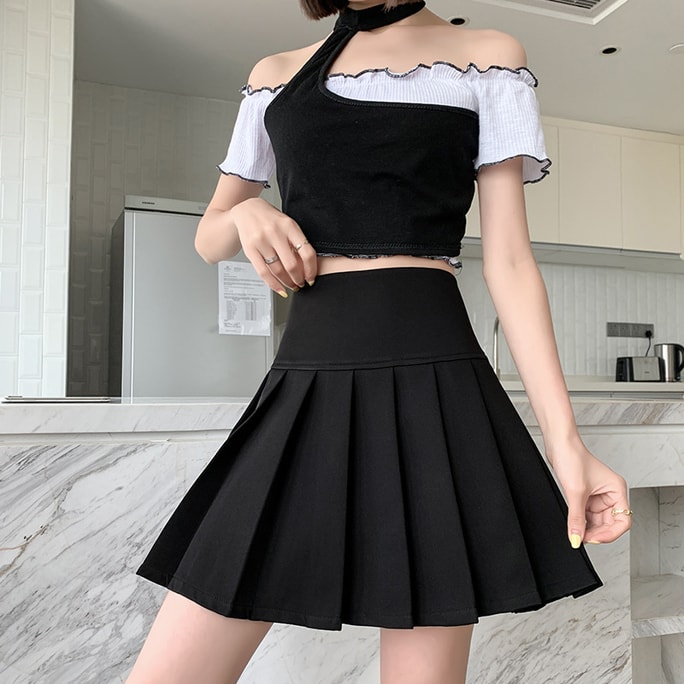 【Livraison directe de Chine】Jupe plissée style collège, taille M, couleur noire