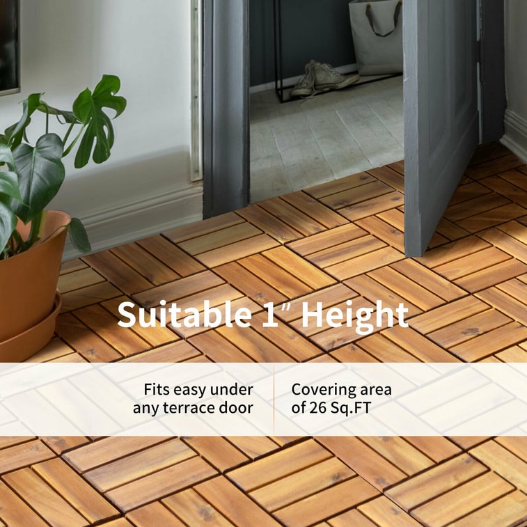 27 Pieces 12 X 12 Inch Acacia Wood Interlocking Patio Deck Tile 7