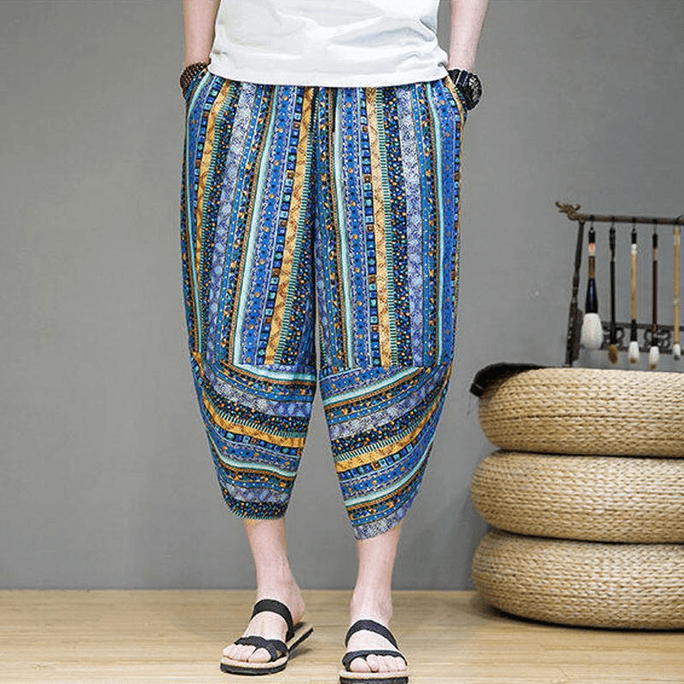Chinese Style Summer Print Loose lantern Pants Harem Pants for Men Style-1 M