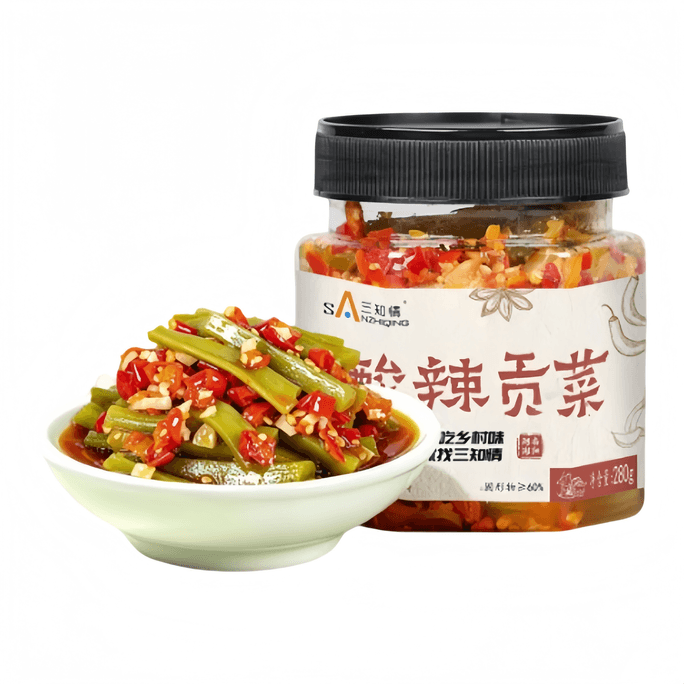 San Zhiqing Spicy And Sour Tribute Vegetables, Flavorful Appetizer For Rice Sour & Spicy , Crunchy 280g*1 Jar