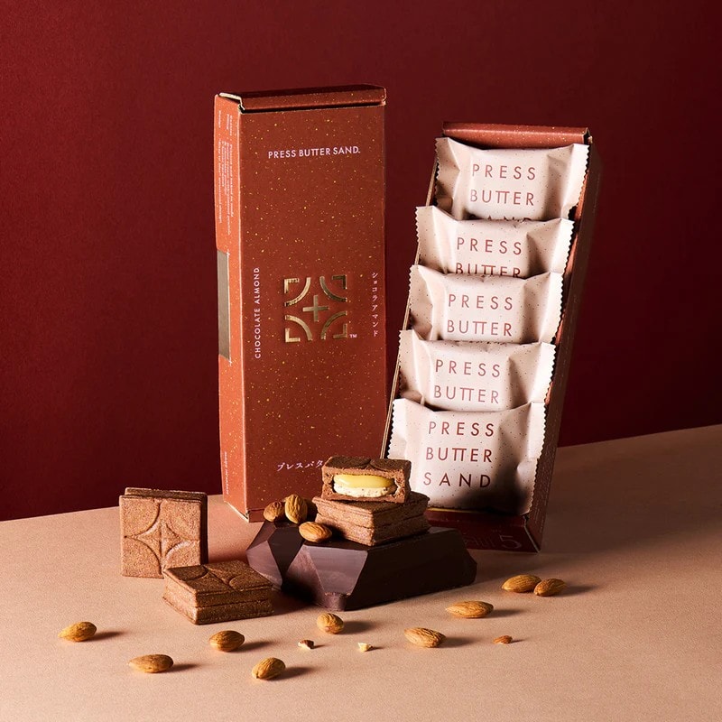 【日本直郵】 日本 press butter sand 超人氣網紅餅乾 冬季濃厚巧克力杏仁 奶油夾心餅乾 5枚裝