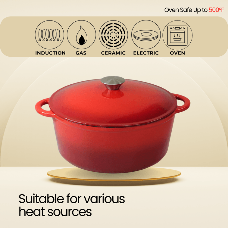 Sinamon 鋳鉄製ホーロー鍋、26cm (4.5QT)、グラデーションレッド、多機能家庭用シチュー鍋/スロークッカー/ブレイザー/シチュー鍋、自然マイクロ圧力調理、すべてのオーブンに対応 6