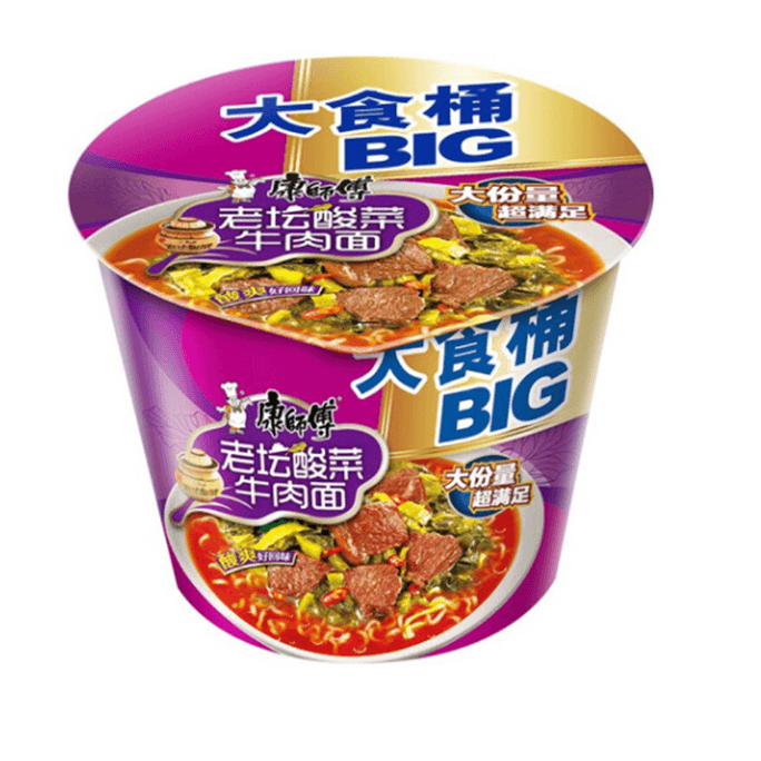 [中国直邮]康师傅 Master Kong 大食桶方便面 老坛酸菜牛肉味汤面   112g*1桶