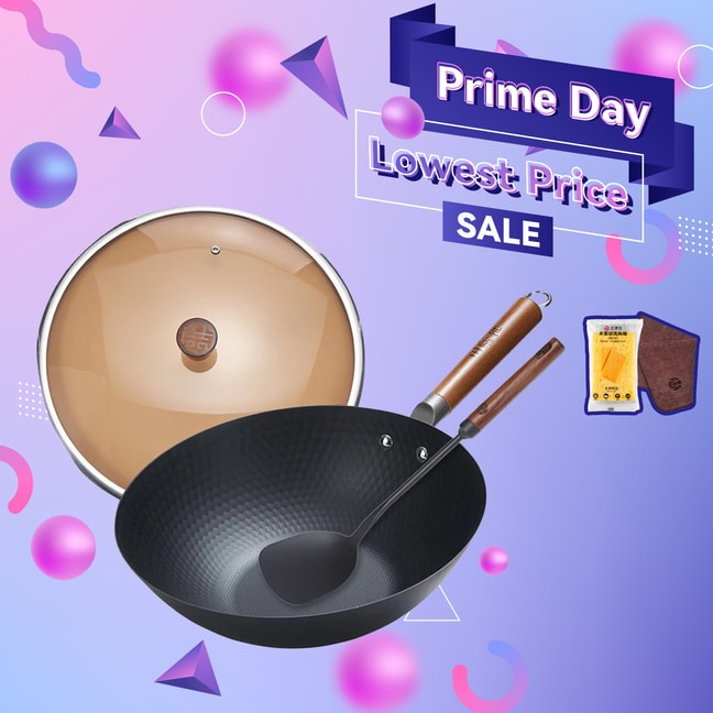 30CM Lightweight Carbon Steel Wok + Spatula Set Carbon Steel Pan No Coated Flat Bottom Skillet For All Stoves