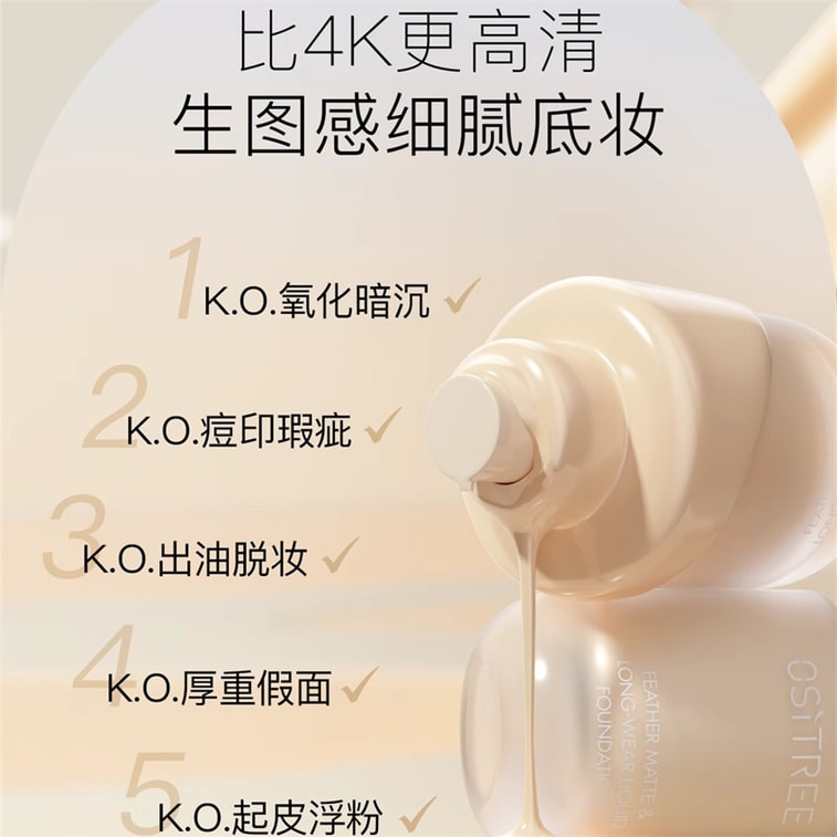 【中國直郵】 柳絲木 5K高清粉底液 保濕遮瑕不脫妝乾混油皮bb霜 亮膚色30g/瓶(適用油皮-贈美妝蛋) 3