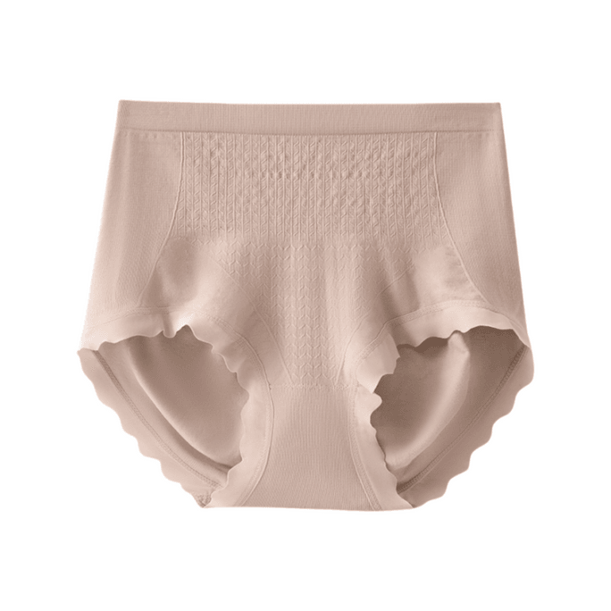 Cotton Seamless Cinched Abdomen Raised Hips High Waist Triangle Underwear Khaki One Size 2 Pcs