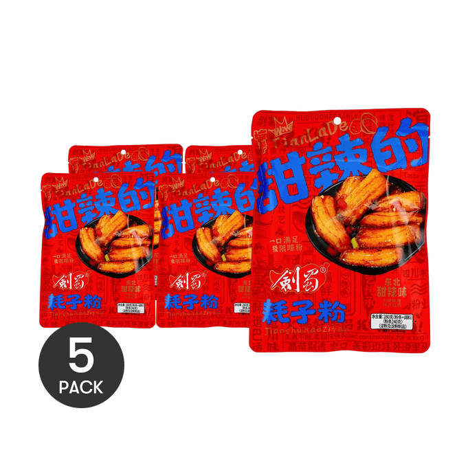 Northeast China Style Potato Noodles ,Sweet and Spicy Flavor, 9.88oz *5【5 Packs】