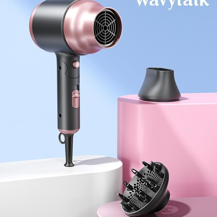 Portable Hair Dryer with Diffuser, Foldable Mini Hair Dryer with Lightweight Design, 1600W Small Hair Blow Dryer with Diffuser for Curly Hair Fast Drying, Rose Pink 6