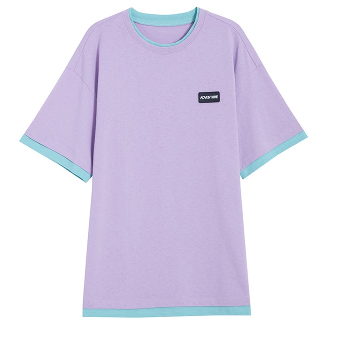HSPM New Fake Two Contrast Color T-Shirts Purple, XS