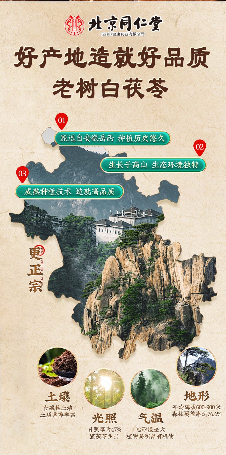  北京同仁堂 茯苓 深山老树白茯苓【健脾祛湿养生常备】中药材煲汤泡茶泡水干茯苓块 调理脾胃除湿气 160g