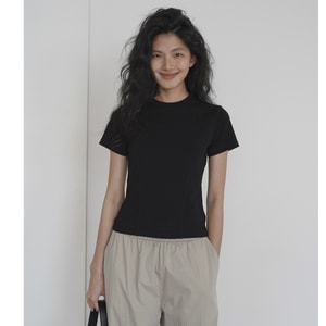 HSPM New Shoulder Short Sleeved Round Neck T-Shirt Black L