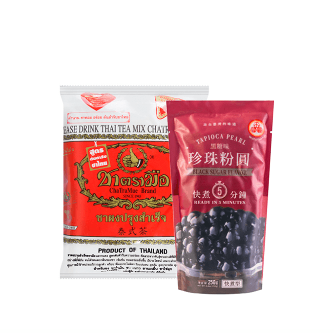 Black Tapioca Pearl 250g X CHA TRA MUE Thai Tea Mix Powder 400g