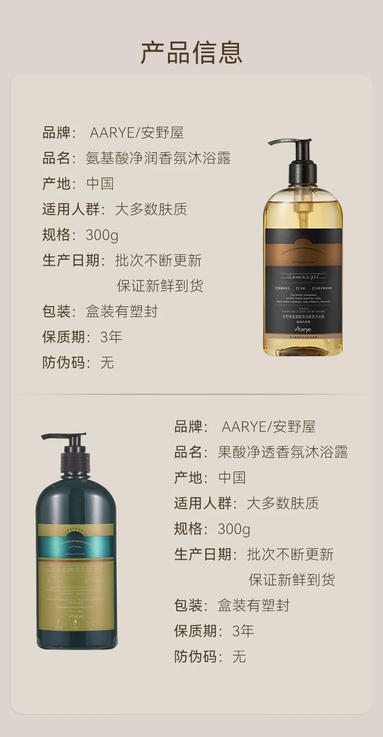 【中国直邮】 安野屋 果酸沐浴露 白桃与绒 300g 持久留香保湿洗澡清洁控油沐浴液
