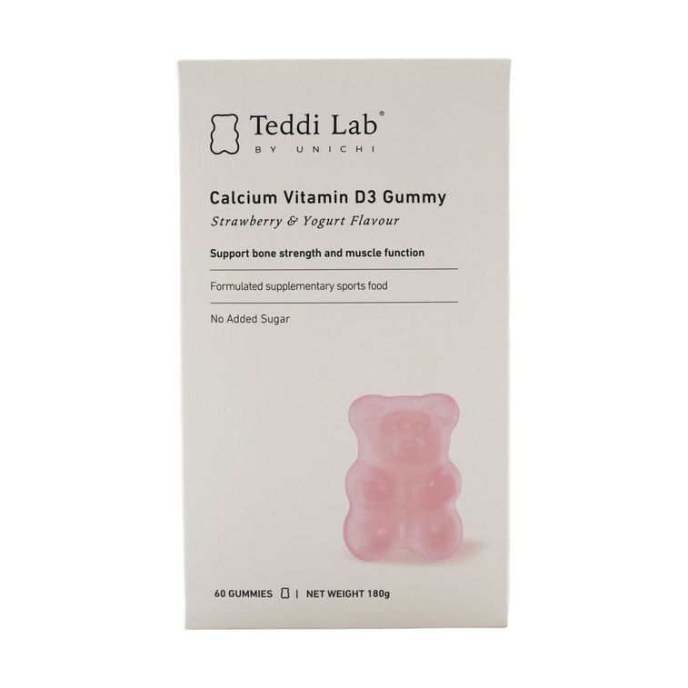 澳洲UNICHI 鈣D3小熊軟糖 女性維生素軟糖 0糖 草莓優格口味 60粒 180g 3瓶一週期 精準補鈣實力派 養出骨相美 3